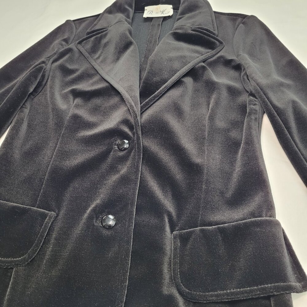 Butte Knit Vintage Black Velvet Blazer Jacket Womens 80s Retro Old Money - Picture 4 of 10